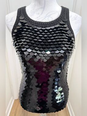 MICHAEL KORS Designer Sequin-embellished Crochet Knit tank top, Black